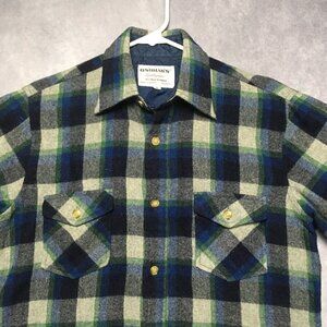 Vintage Oshmans Mens Flannel Wool Blend Shirt Jacket size Medium Blue‎ Green
